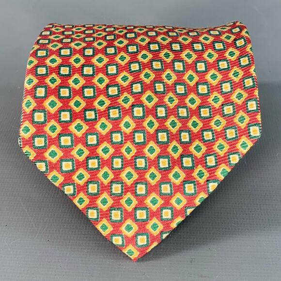 POLO by RALPH LAUREN Red Green Yellow Geometric Silk Tie - Picture 1 of 7